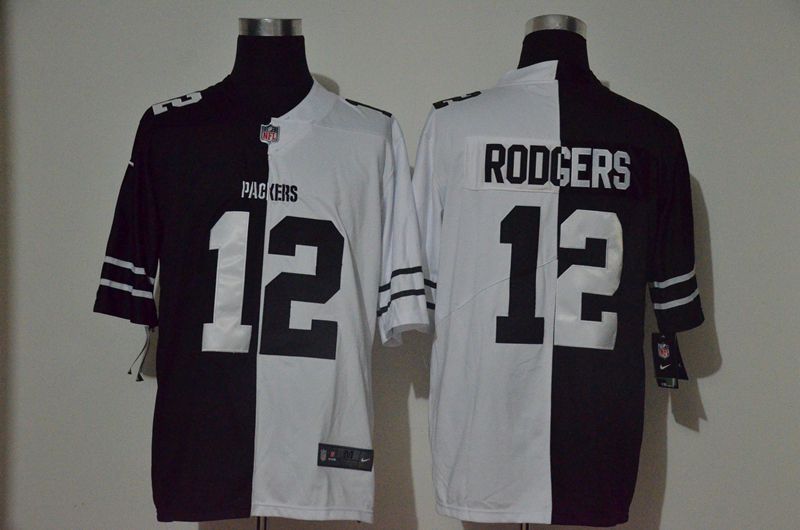Men Green Bay Packers #12 Rodgers Black white Half version 2020 Nike NFL Jerseys->buffalo bills->NFL Jersey
